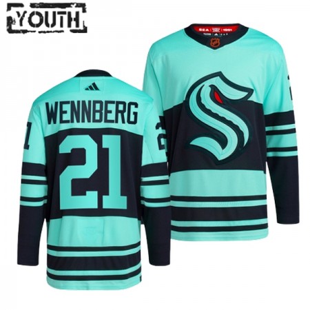 Seattle Kraken Dresy Alexander Wennberg 21 Adidas 2022-23 Ledová modř Reverse Retro 2.0 Authentic - Dětské